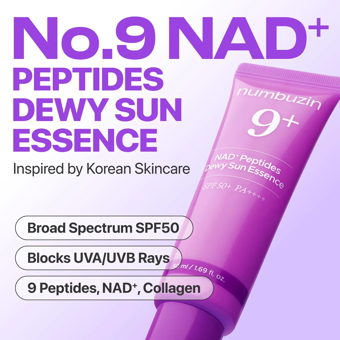 numbuzin - No.9 NAD Peptides Dewy Sun Essence - Essence solaire anti-âge aux peptides